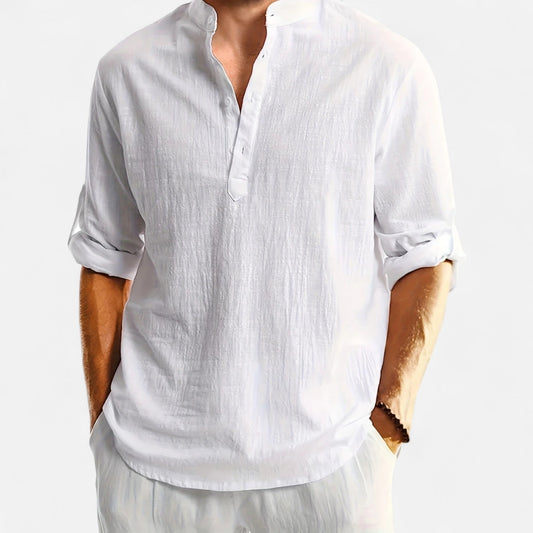 Men’s Linen Henley – Heritage Collarless Style
