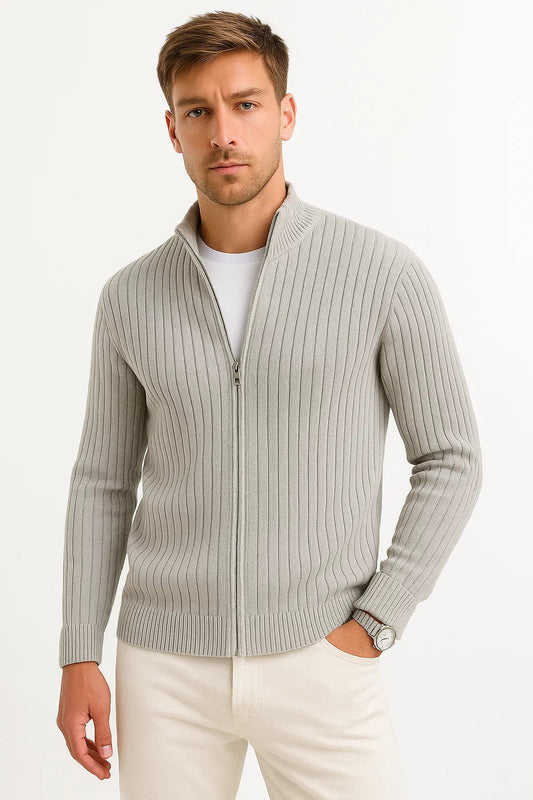 Men's Cardigan Grey Ribbed Knit Lightweight Casual and Formal Design for Men