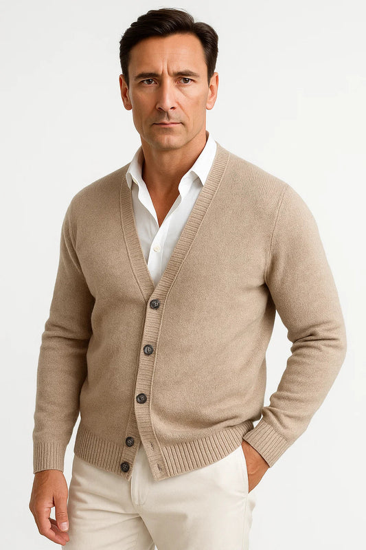 Men's Cardigan Merino Wool V-Neck Classic Knitwear