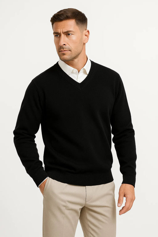 Men's Cashmere Pullover V-Neck Slim Fit 100% Cashmere Elegant Casual Wear
