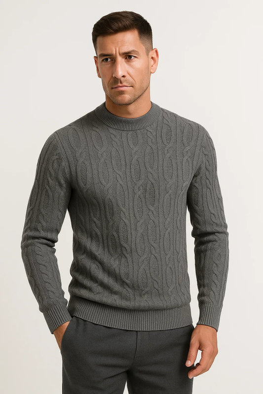 Men's Crewneck Sweater Cotton Blend Cable Knit Lightweight Stylish Design
