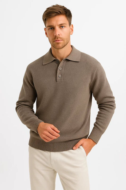 Men's Polo Sweater Cotton Blend Classic Knit Pullover with Structured Collar