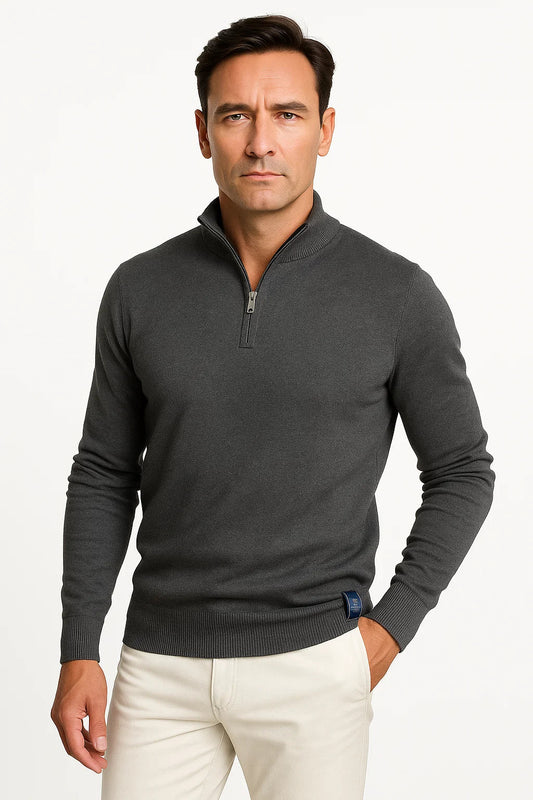 Men's Quarter Zip Sweater Cotton Blend Classic Fit Minimalist Design