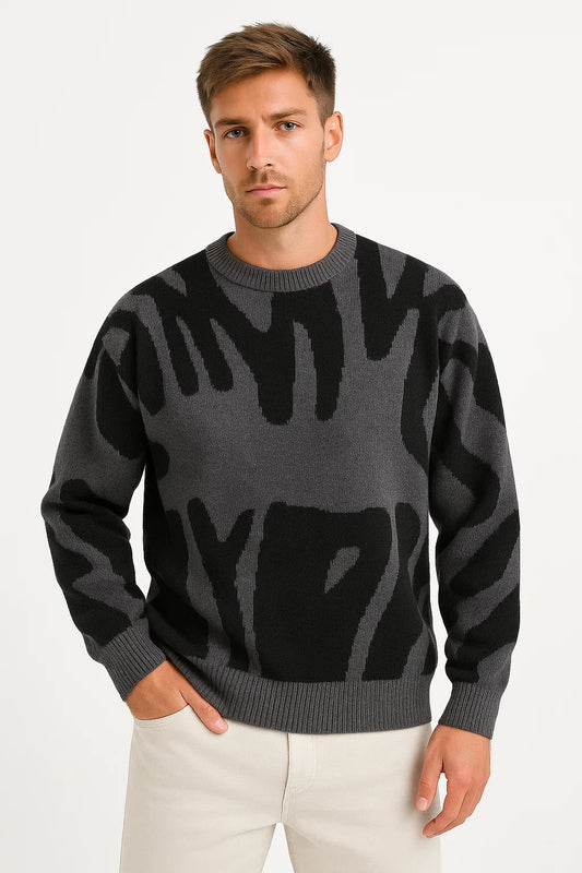 Men's Sweater Wool Lightweight Oversized Abstract Design