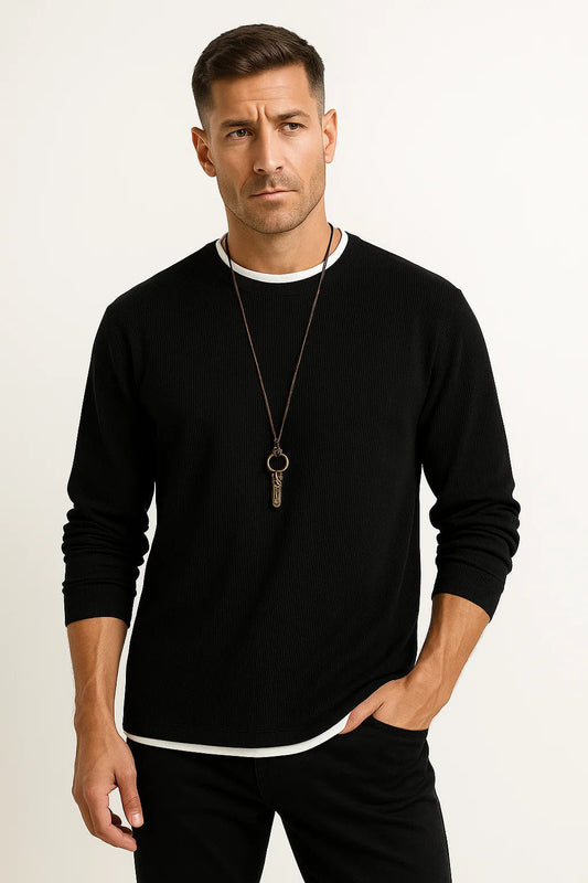 Men's Long Sleeve T-Shirt Stretchable Waffle Texture Crew Neck
