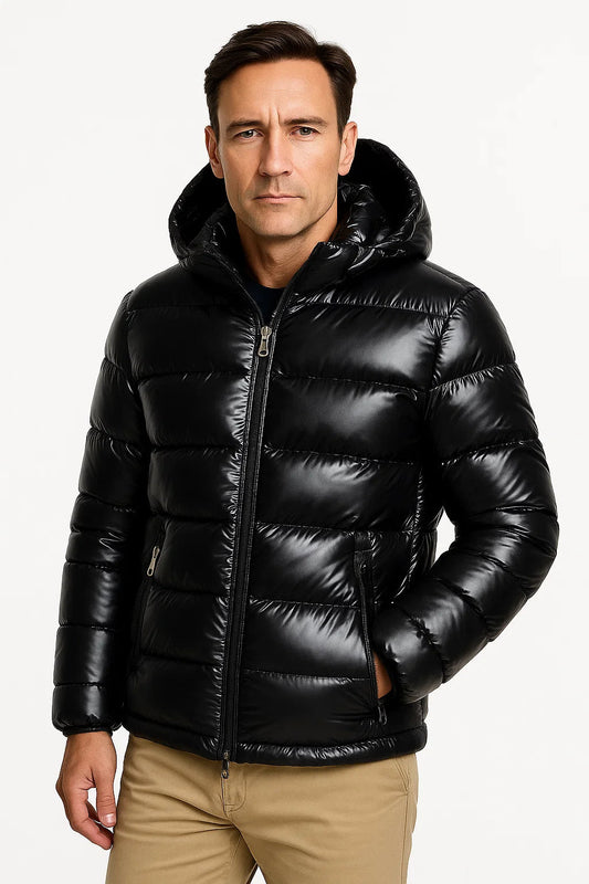 Men's Puffer Jacket Lightweight Polyester Adjustable Hood Slim Fit