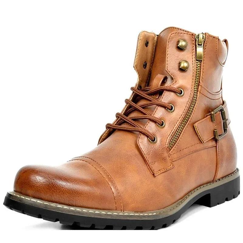 Men's Leather Boots Premium Leather Lace-up Durable Design
