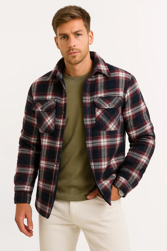 Men's Quilted Jacket Lightweight Plaid Casual Urban Style