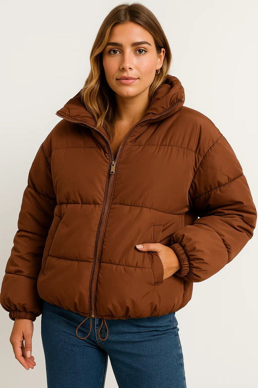 Women's Puffer Jacket Black Polyester Modern Design Warm for Cold Days Casual Fit