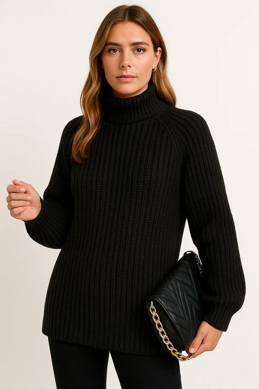 Women's Sweater Cotton-Polyester Roll Neck Relaxed Fit Casual