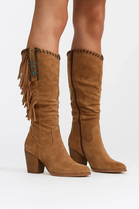 Women's Knee High Boots Suede Block Heel Zip Closure Comfort