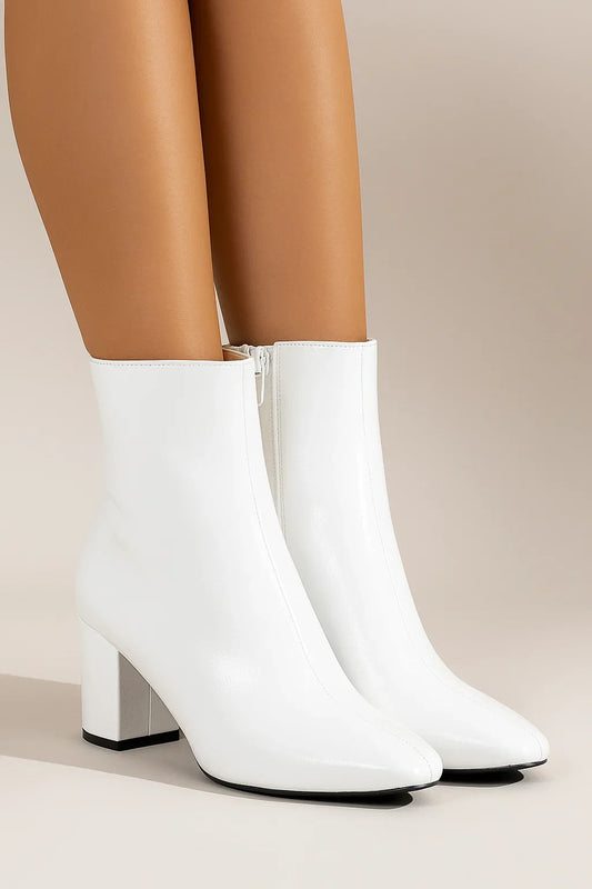 Women's Ankle Boots Black Patent Block Heel Elegant Design Zipper Comfortable Padded Insole