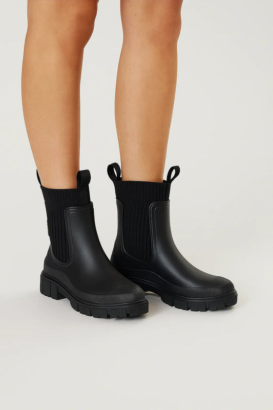 Women's Black Waterproof Boots PVC Mid-Calf Casual Comfort