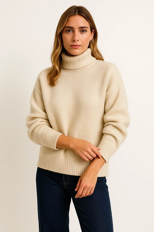 Women's Oversized Sweater Vegan Cashmere Turtleneck Elegant Casual Style