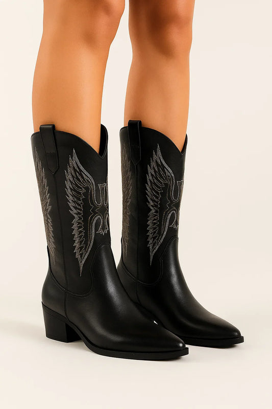 Women's Cowboy Boots Imitation Suede Block Heel Round Toe Western Boots