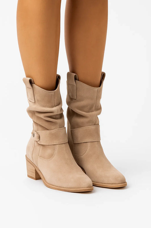 Women's Ankle Boots Leather Beige Comfortable Stylish Fashion Boots