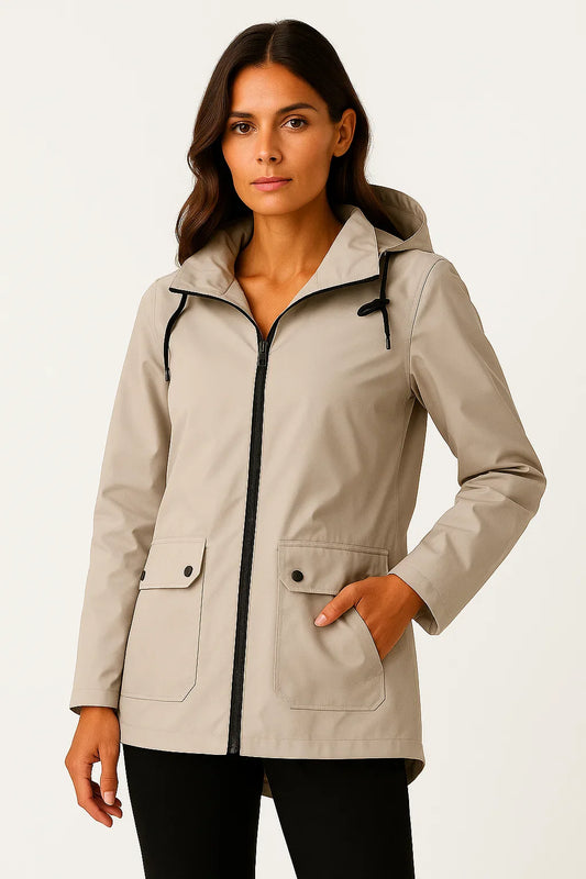 Women's Utility Jacket Gray Adjustable Fit with Hood and Zipper Pockets