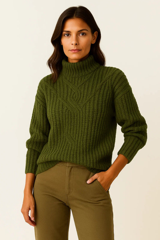 Women's Sweater Beige Cable Knit Soft Relaxed Fit Ideal for Everyday and Layering