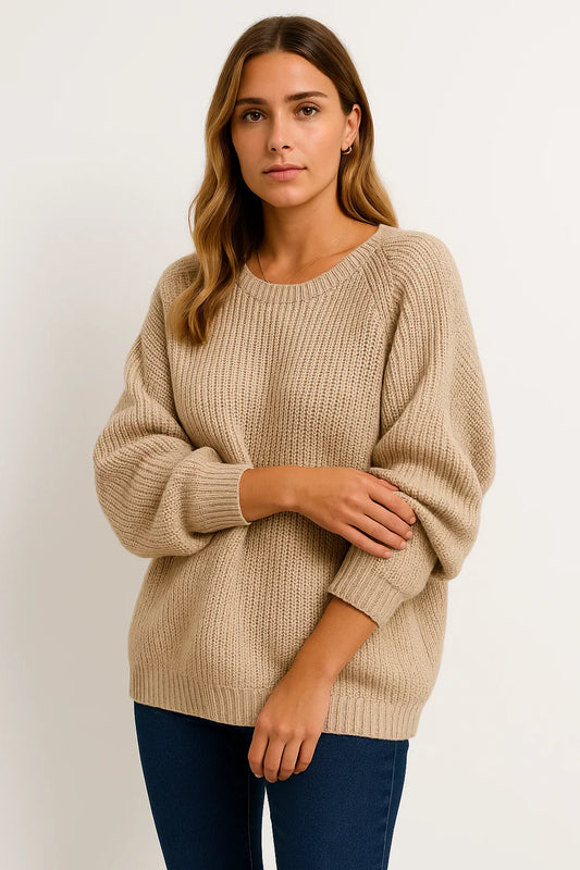 Women's Sweater Gray Loose Fit Soft Casual Style Ribbed