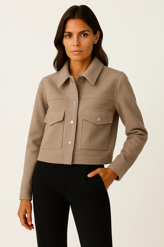 Women's Jacket Dark Blue Polyester Elegant Long Sleeve Buttons Pockets Loose Fit