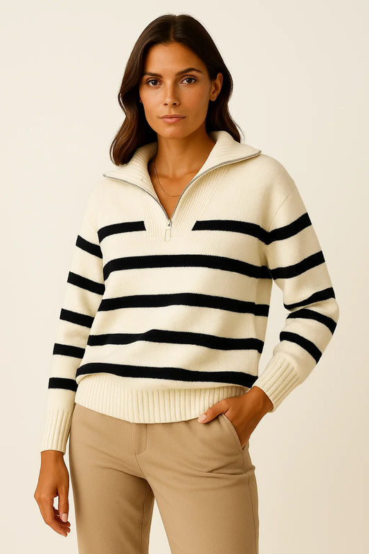 Women's Pullover Sweater Short Style Striped Zipper Spring Autumn Premium