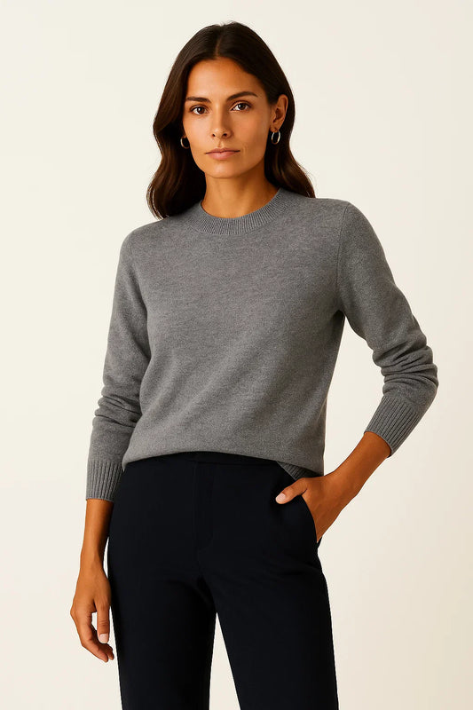 Women's Pullover Sweater Soft Knit Mock Neck Casual Gray