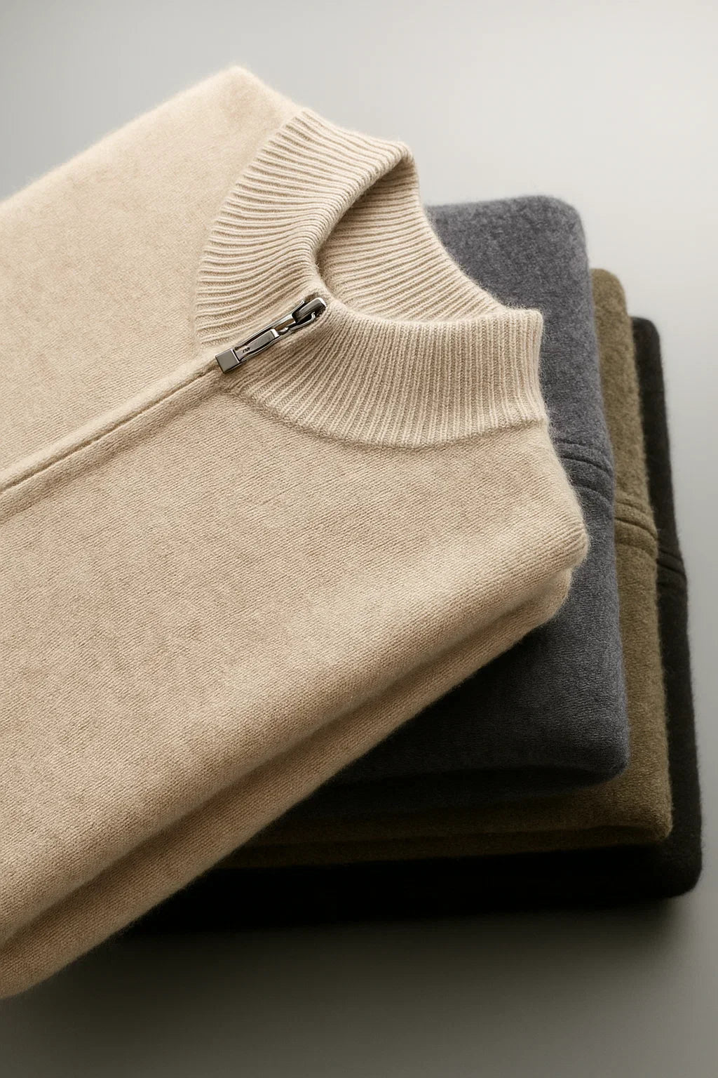 Men's Zip Up Cardigan 100% Merino Wool Thickened Mock Collar Sweater