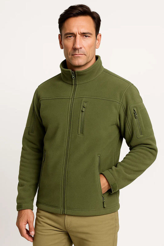 Men's Fleece Jacket Windproof Full Zip Outdoor Coat with Multiple Pockets