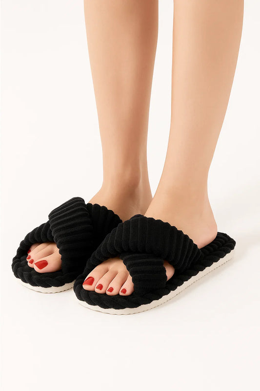 Women's Slippers Corduroy Plush Open Toe Soft Sole