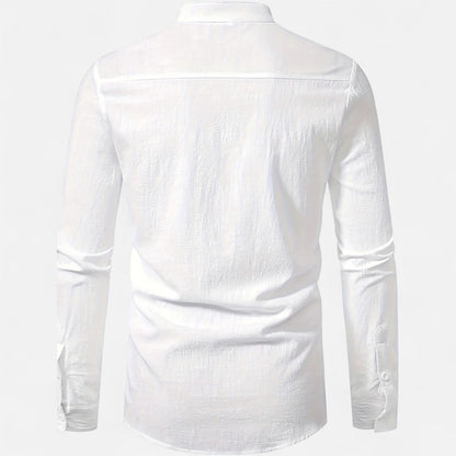 Dorevelle | Men’s Linen Henley – Heritage Collarless Style