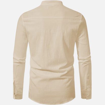 Dorevelle | Men’s Linen Henley – Heritage Collarless Style