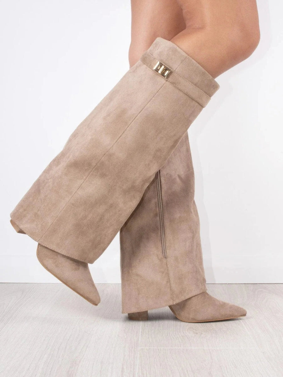 Women's Suede Boots High Shaft Black Genuine Suede Comfortable Block Heel Zipper