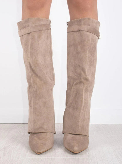 Women's Suede Boots High Shaft Black Genuine Suede Comfortable Block Heel Zipper