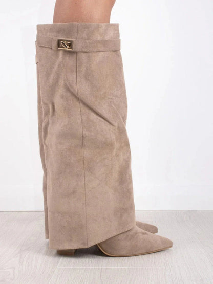Women's Suede Boots High Shaft Black Genuine Suede Comfortable Block Heel Zipper