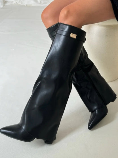 Women's Suede Boots High Shaft Black Genuine Suede Comfortable Block Heel Zipper