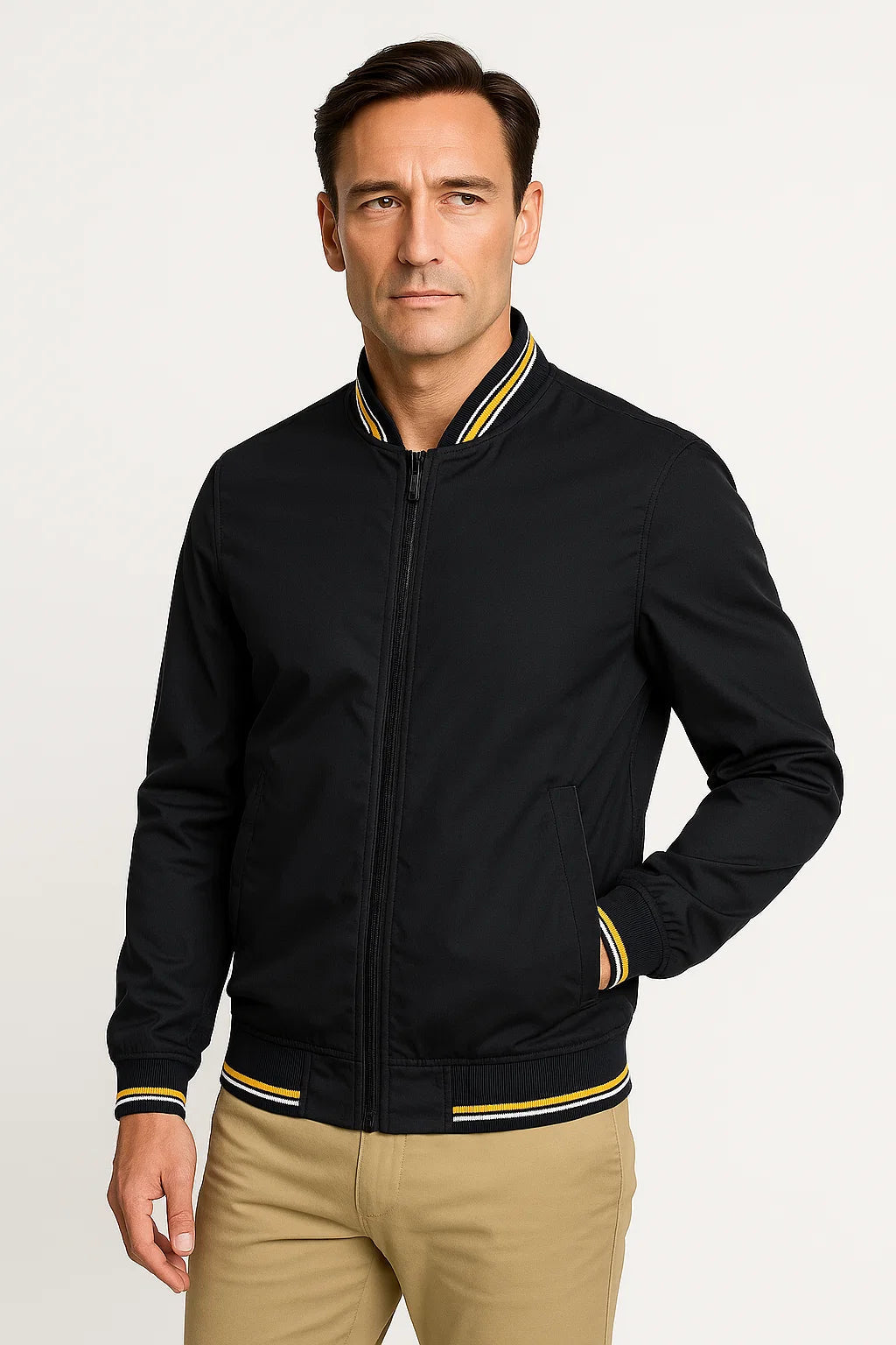 Men's Bomber Jacket Lightweight Polyester Zip-Up Slim Fit