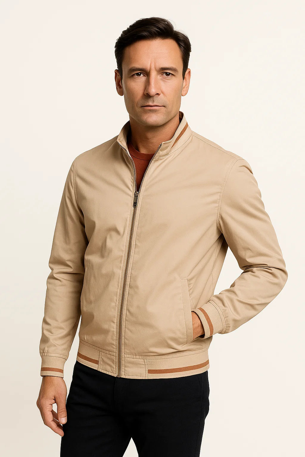 Men's Bomber Jacket Lightweight Polyester Zip-Up Slim Fit