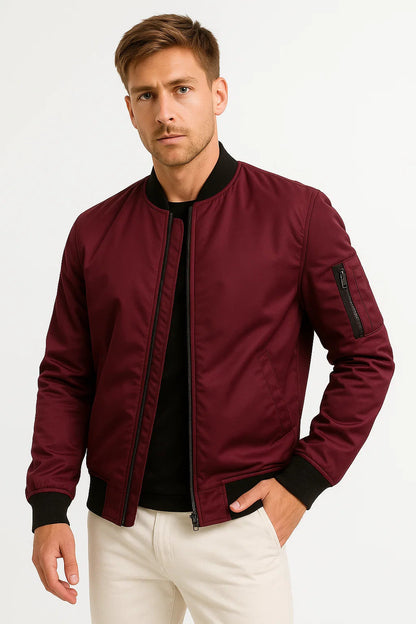 Men's Bomber Jacket Polyester Black Water-Resistant Slim Fit Casual