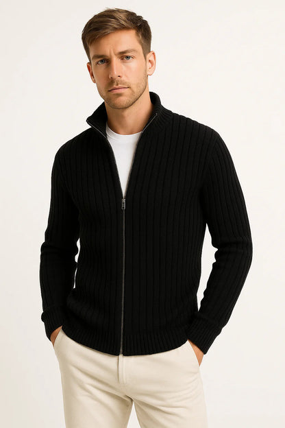 Men's Cardigan Grey Ribbed Knit Lightweight Casual and Formal Design for Men