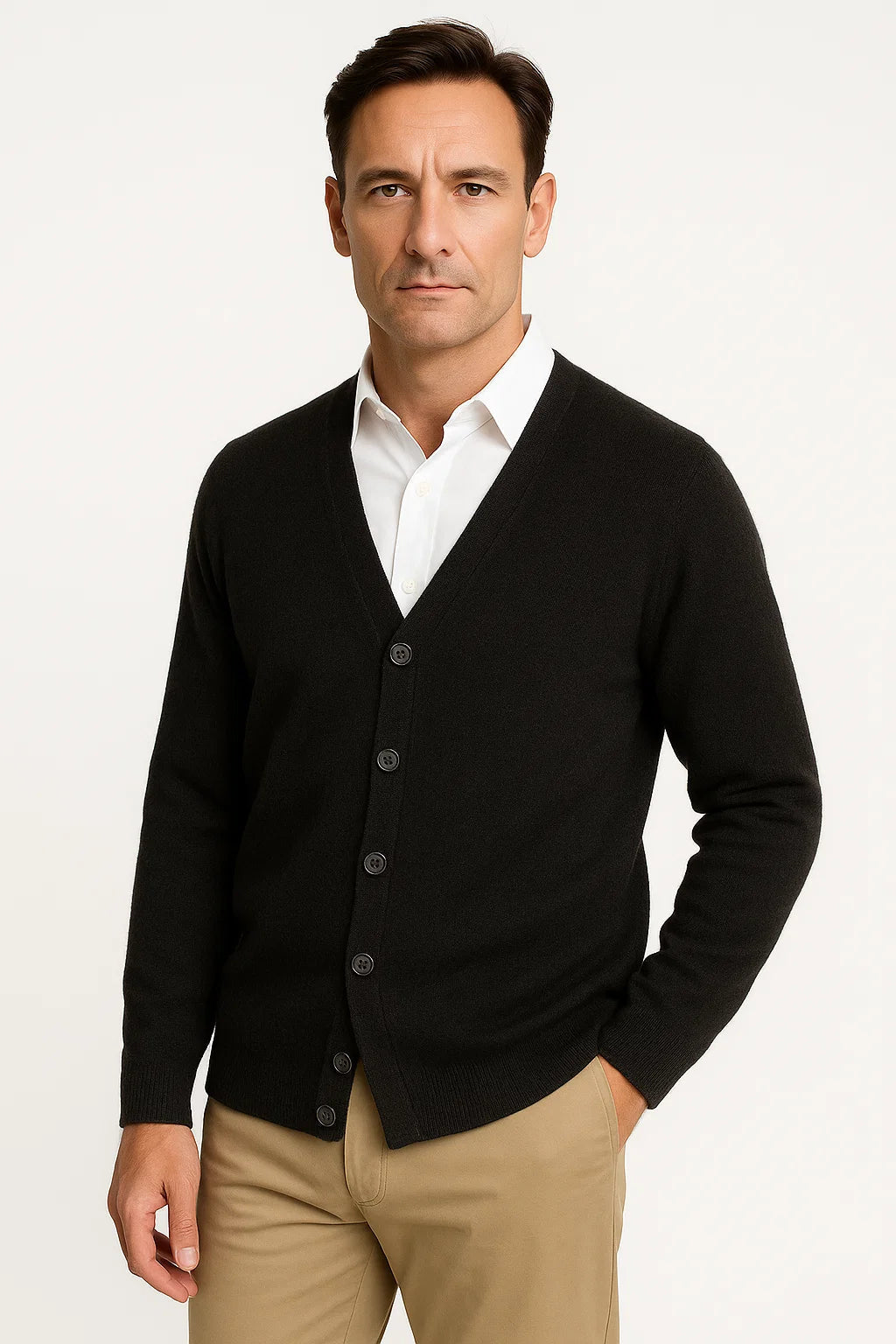Men's Cardigan Merino Wool V-Neck Classic Knitwear