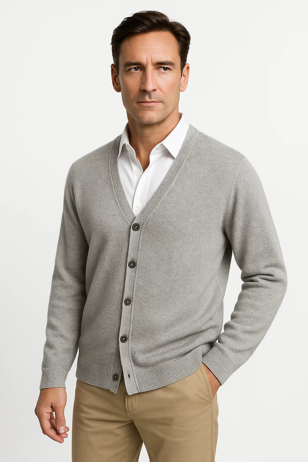 Men's Cardigan Merino Wool V-Neck Classic Knitwear