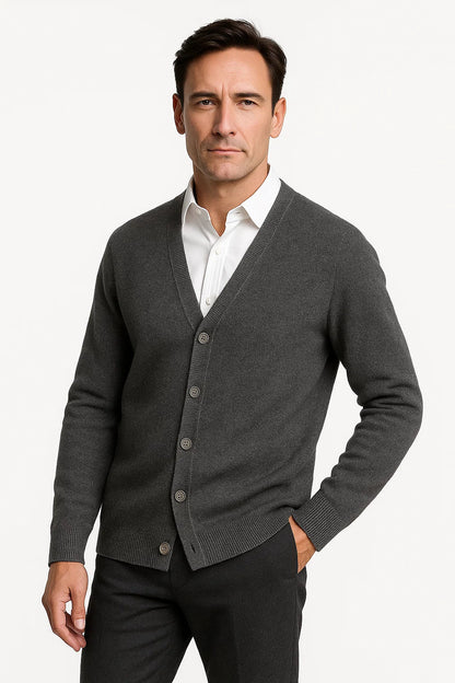Men's Cardigan Merino Wool V-Neck Classic Knitwear