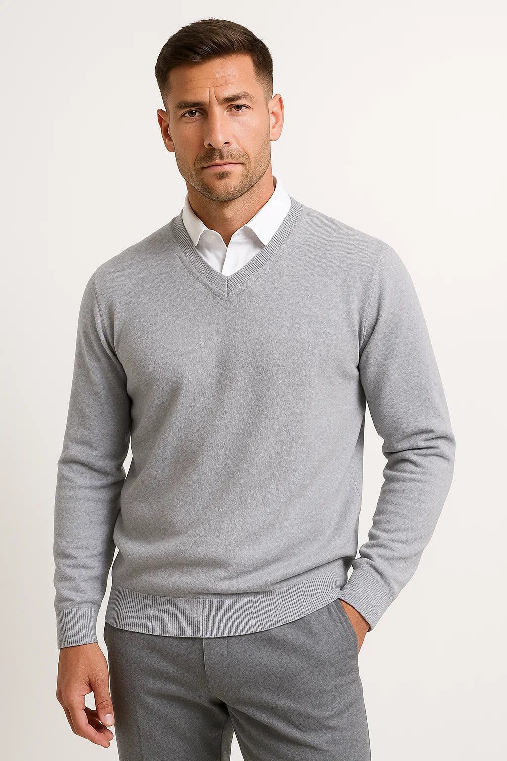 Men's Cashmere Pullover V-Neck Slim Fit 100% Cashmere Elegant Casual Wear