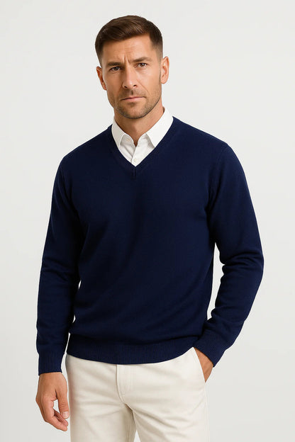 Men's Cashmere Pullover V-Neck Slim Fit 100% Cashmere Elegant Casual Wear