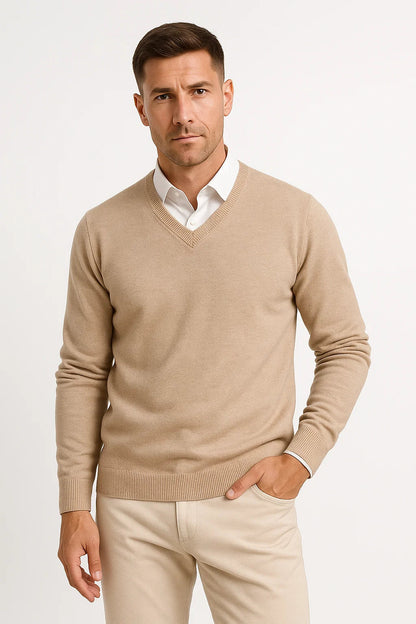 Men's Cashmere Pullover V-Neck Slim Fit 100% Cashmere Elegant Casual Wear