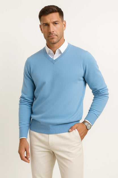 Men's Cashmere Pullover V-Neck Slim Fit 100% Cashmere Elegant Casual Wear