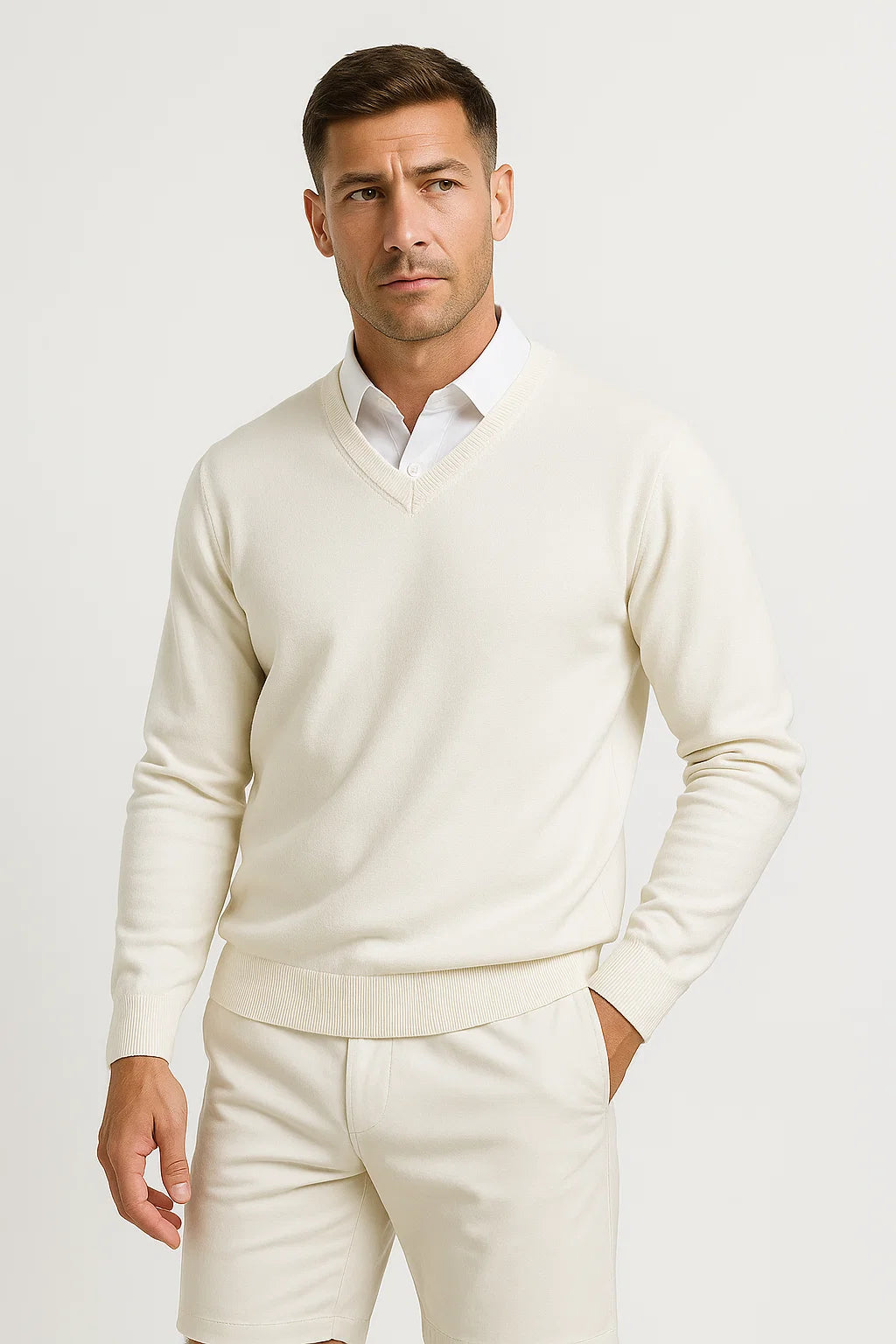 Men's Cashmere Pullover V-Neck Slim Fit 100% Cashmere Elegant Casual Wear