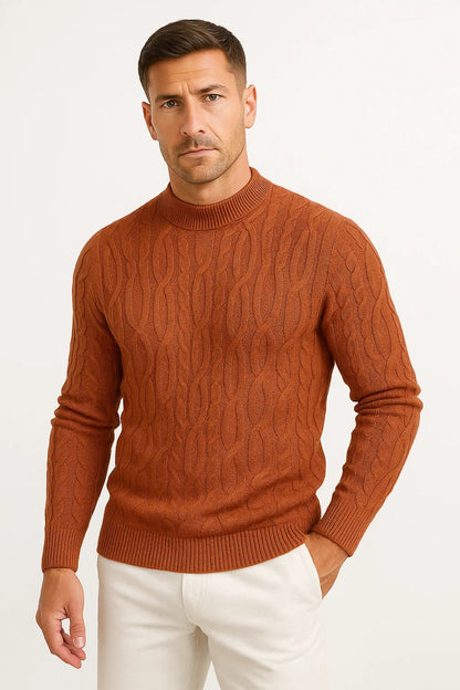 Men's Crewneck Sweater Cotton Blend Cable Knit Lightweight Stylish Design
