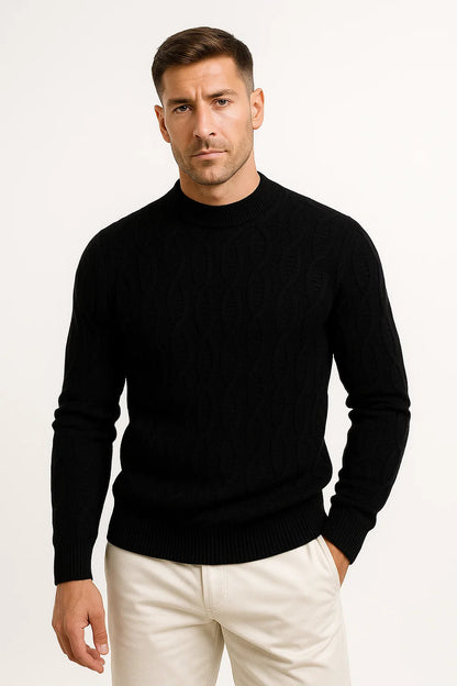 Men's Crewneck Sweater Cotton Blend Cable Knit Lightweight Stylish Design