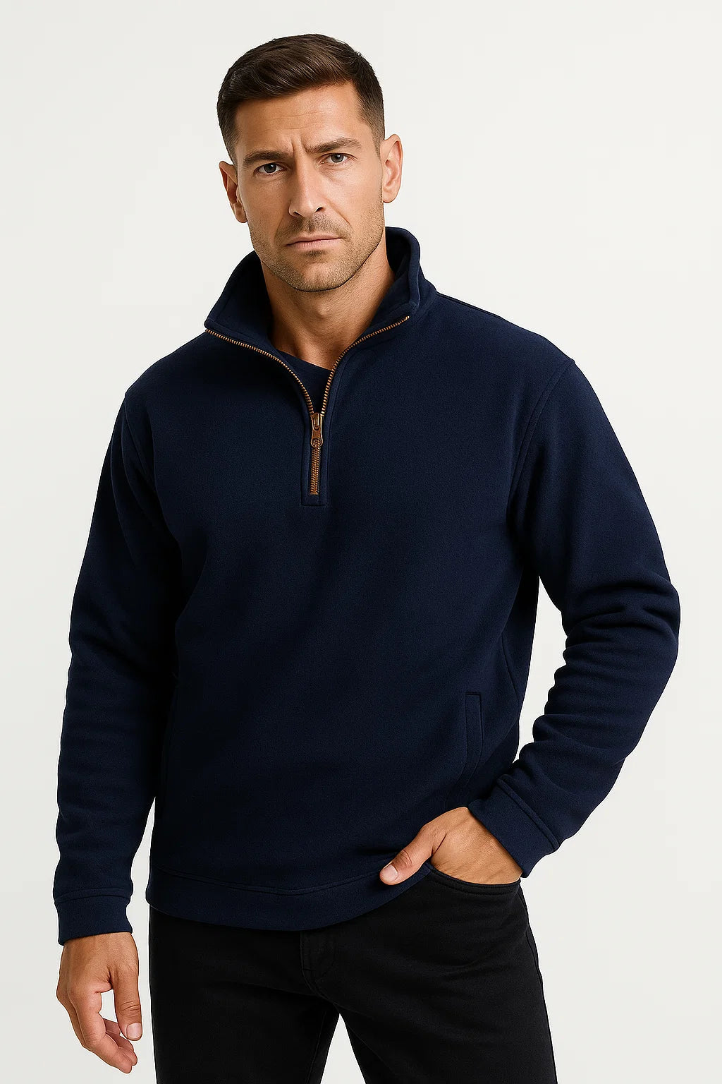 Men's Fleece Half-Zip Pullover Gray Lightweight Casual Comfort Stylish